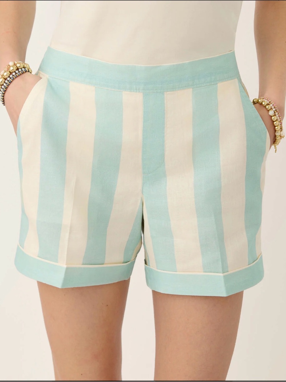 Spartina 449 Aqua & White Striped Cuffed Shorts